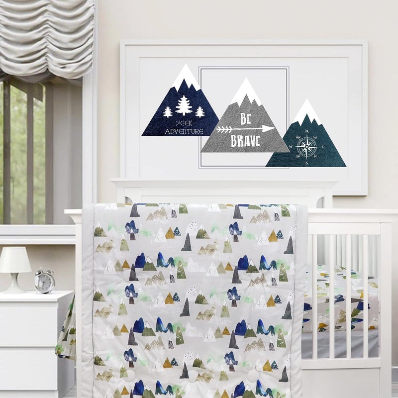 TANOFAR 4 Piece Crib Bedding Set for Boys, Infant & Toddler Nursery Bed Set with Crib Skirt, Quilt, Crib Sheet and Diaper Stacke, Standard Size Soft Baby Bed Set (Grey Mountain) - Image 1